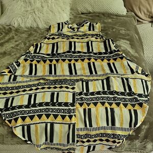 Tribal Print Sleeveless Dress in Black and Yellow